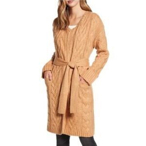 Rachel Parcell cableknit long cardigan sweater oversized fisherman pockets